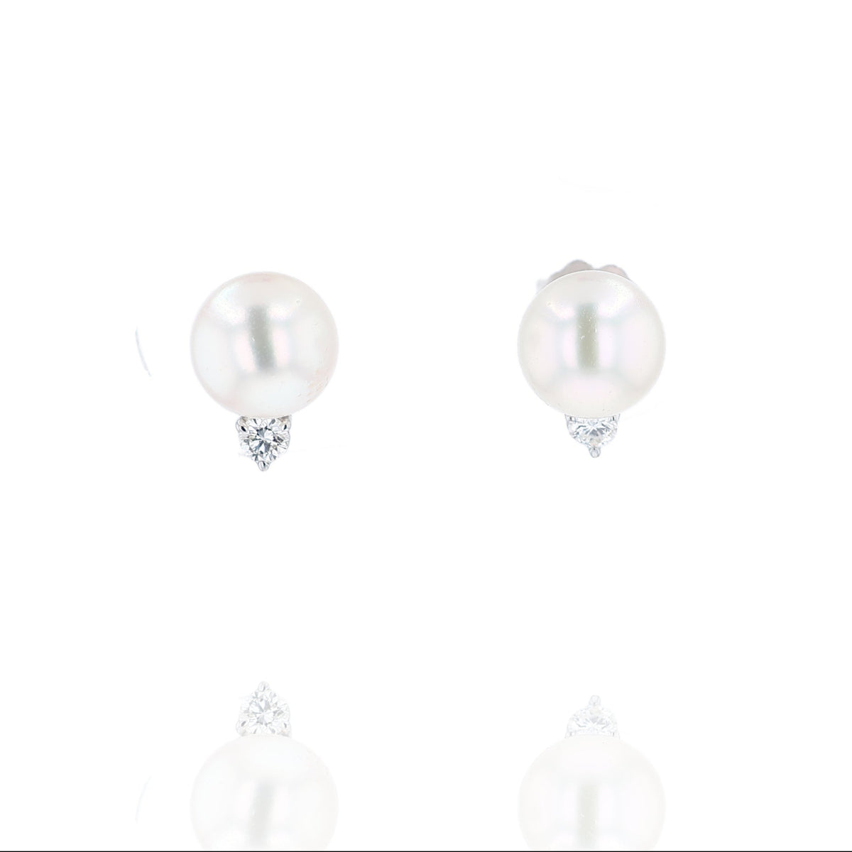 Estate 18k White Gold Cultured Pearl and Diamond Stud Earrings