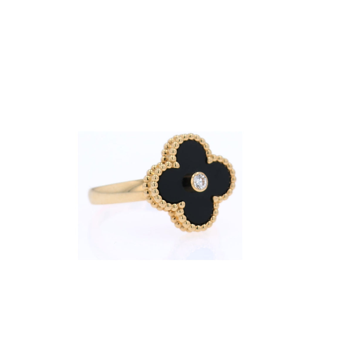 Estate Van Cleef & Arpels 18k Yellow Gold Onyx and Diamond Ring W/Box & COA