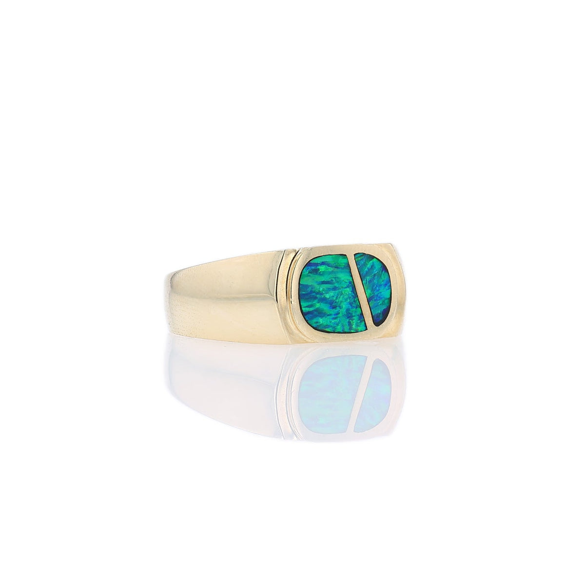 Estate 14k Yellow Gold and Opal Inlay Split Bezel Ring