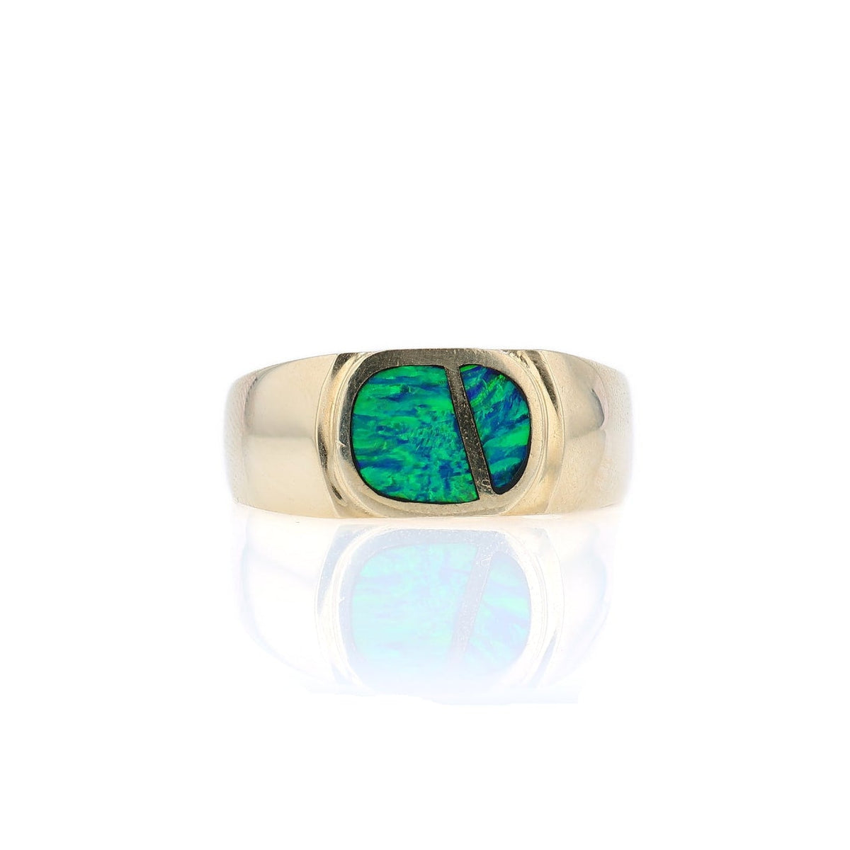 Estate 14k Yellow Gold and Opal Inlay Split Bezel Ring