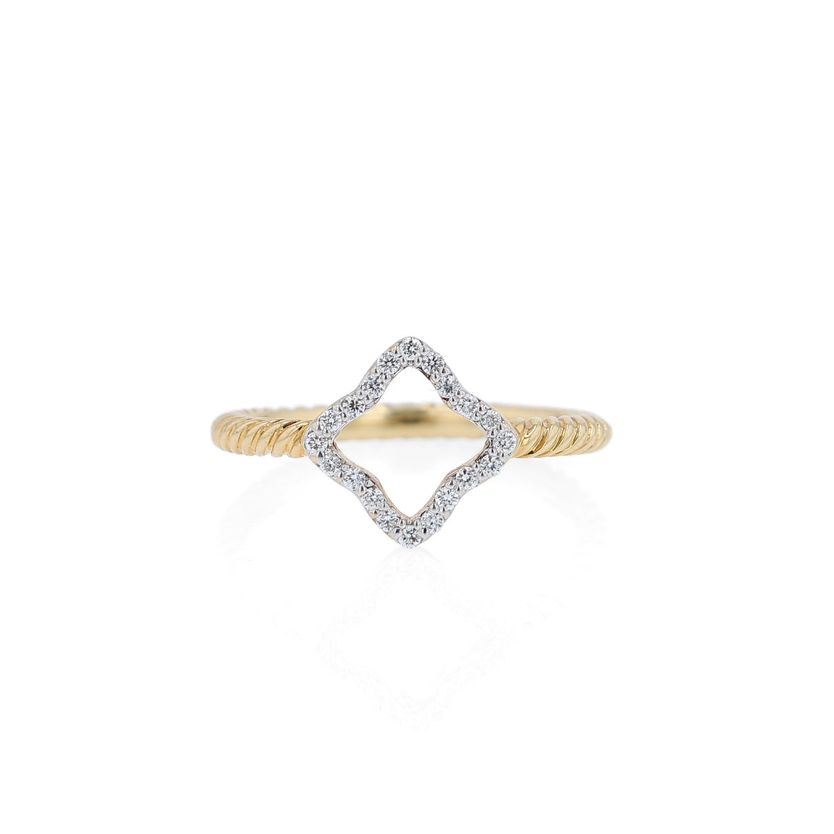 Estate David Yurman 18k Yellow Gold Quatrefoil Diamond Cable Shank Ring
