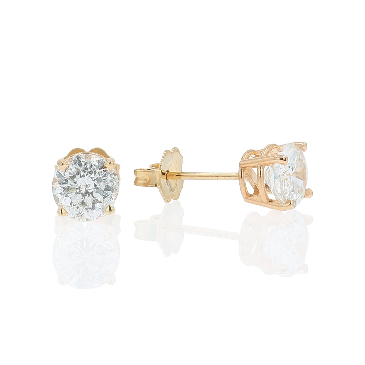 Estate 14k Yellow Gold 2.00ct Diamond Stud Earrings