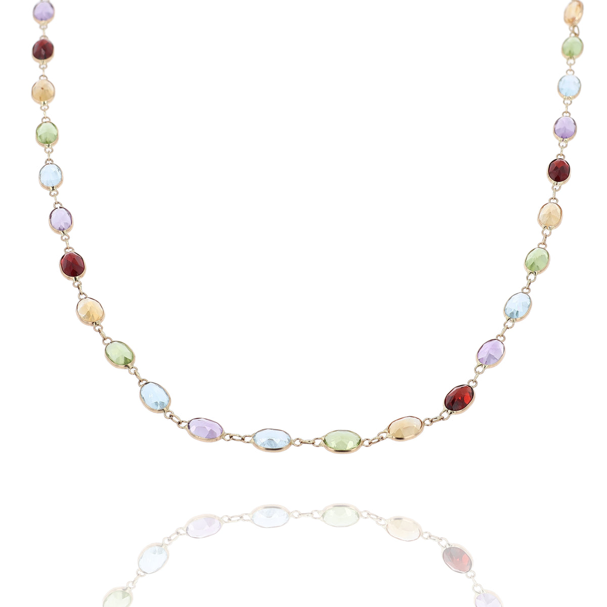 Estate 14k Yellow Gold Amethyst Garnet Citrine Peridot and Blue Topaz 18" Necklace