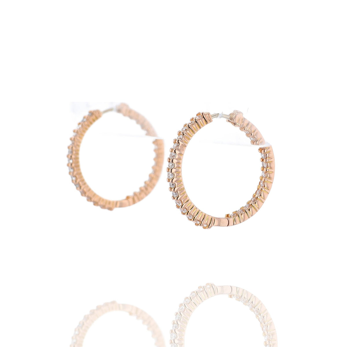 Estate Roberto Coin 18k Rose Gold and Prong Set Diamonds Hoop Earrings