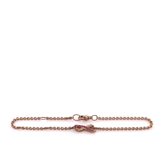 Estate David Yurman 18k Rose Gold Pink Sapphire Ribbon Charm Chain Bracelet