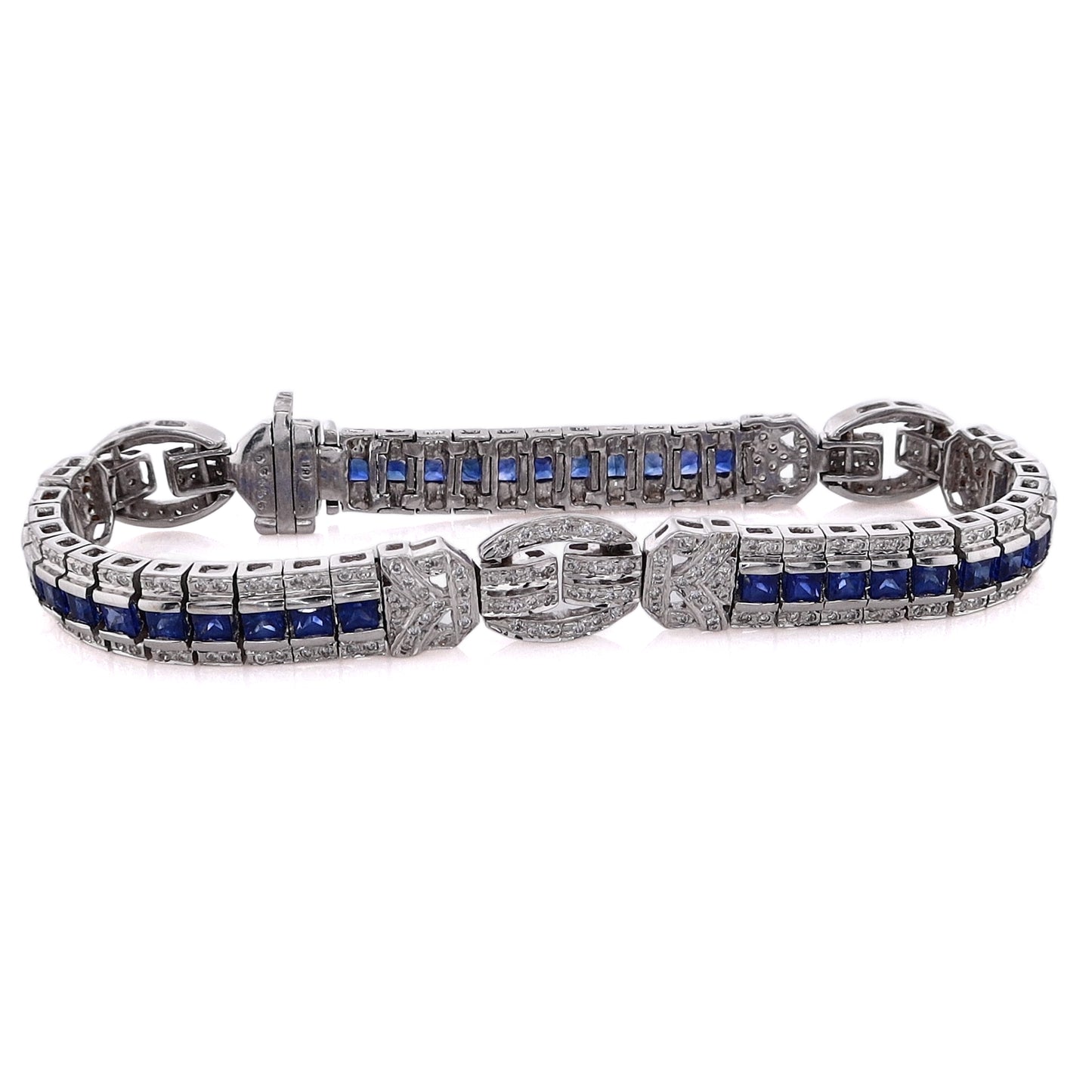 Estate 18 Karat White Gold Sapphire and Diamond Bracelet