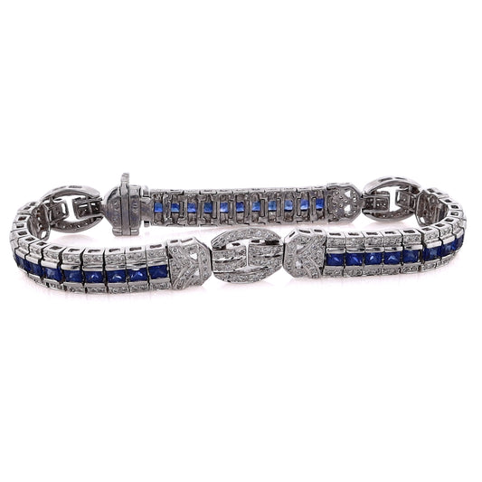 Estate 18 Karat White Gold Sapphire and Diamond Bracelet