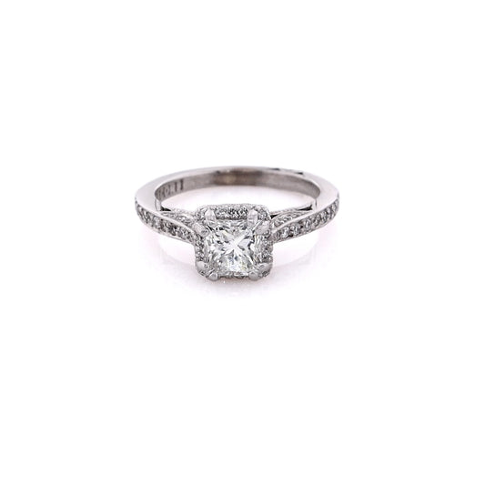 Estate Tacori 18 Karat White Gold Diamond Dantela Engagement Ring