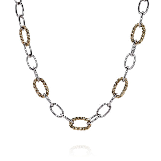 Estate 14k Two-Tone Alternating Polished and Twisted Oval Link Chain Necklace