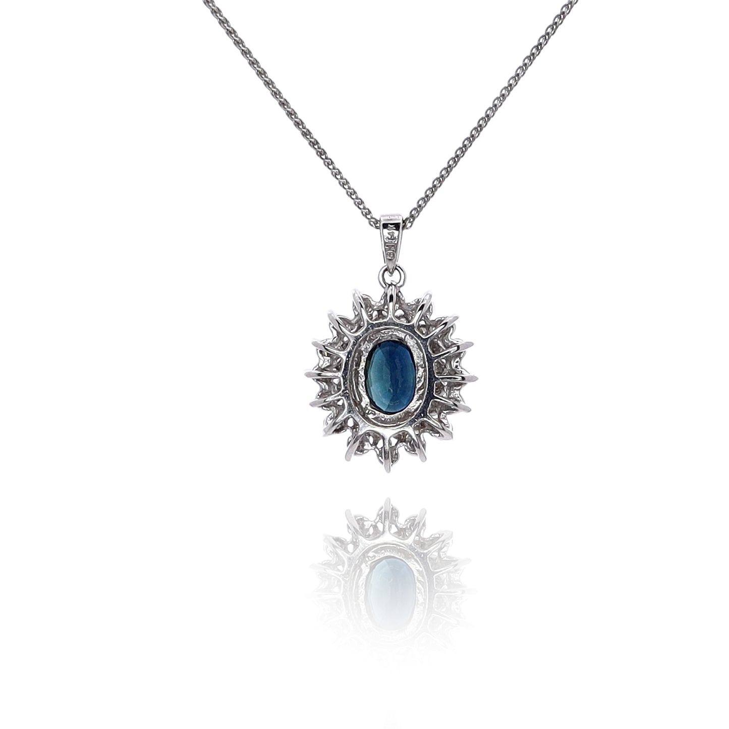 Estate 14 Karat White Gold Diamond and Sapphire Pendant Cable Chain Necklace