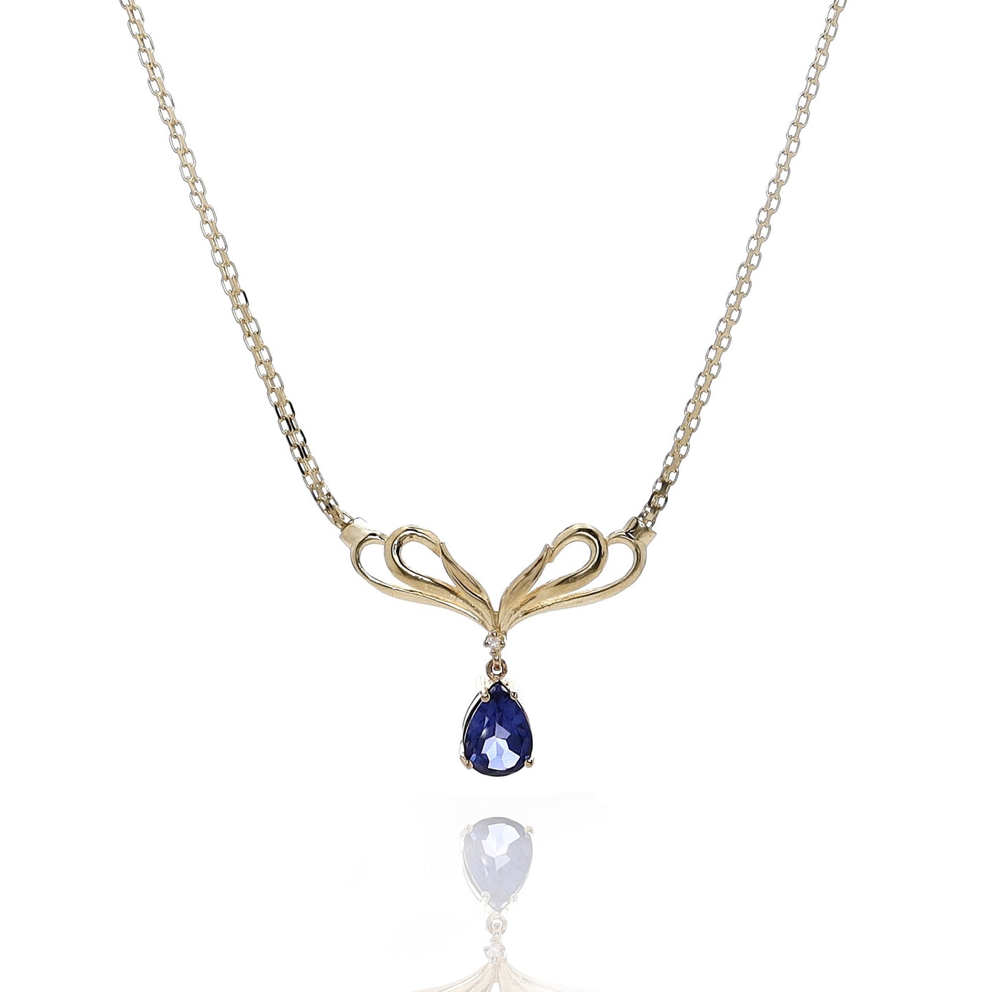 Estate 14k Yellow Gold 2.05ct Sapphire and Diamond Pendant