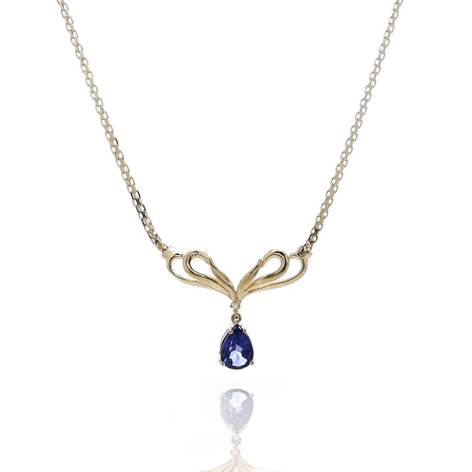 Estate 14k Yellow Gold 2.05ct Sapphire and Diamond Pendant
