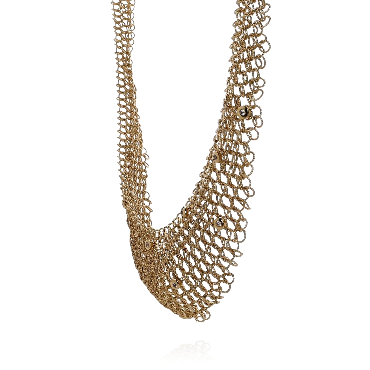Estate 18k Yellow Gold 15" Textured and Tapered Mesh Design Chain Necklace