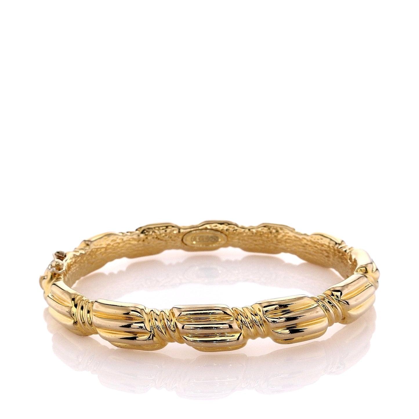 Estate Chimento 18k Yellow Gold Ribbed Station Design Hinged Bangle Bracelet