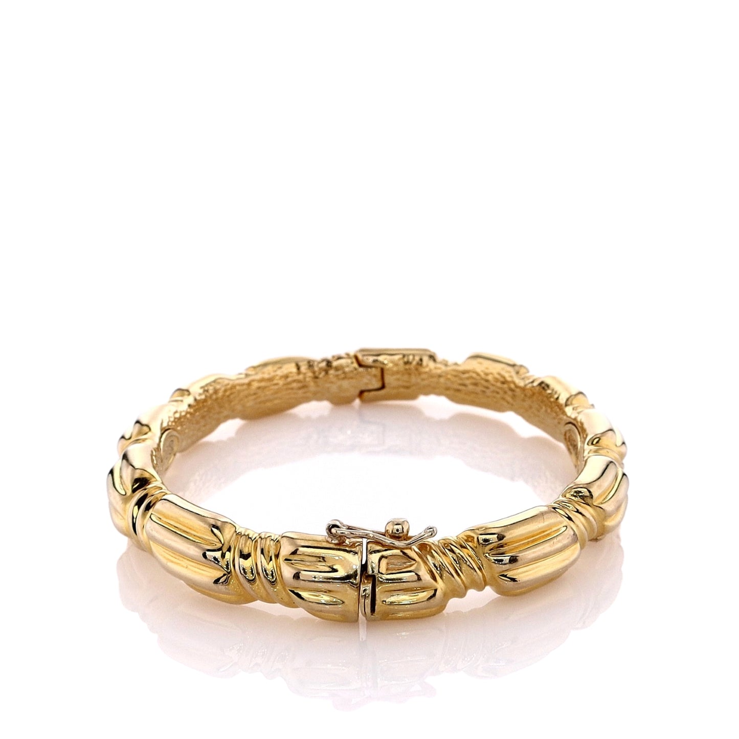 Estate Chimento 18k Yellow Gold Ribbed Station Design Hinged Bangle Bracelet