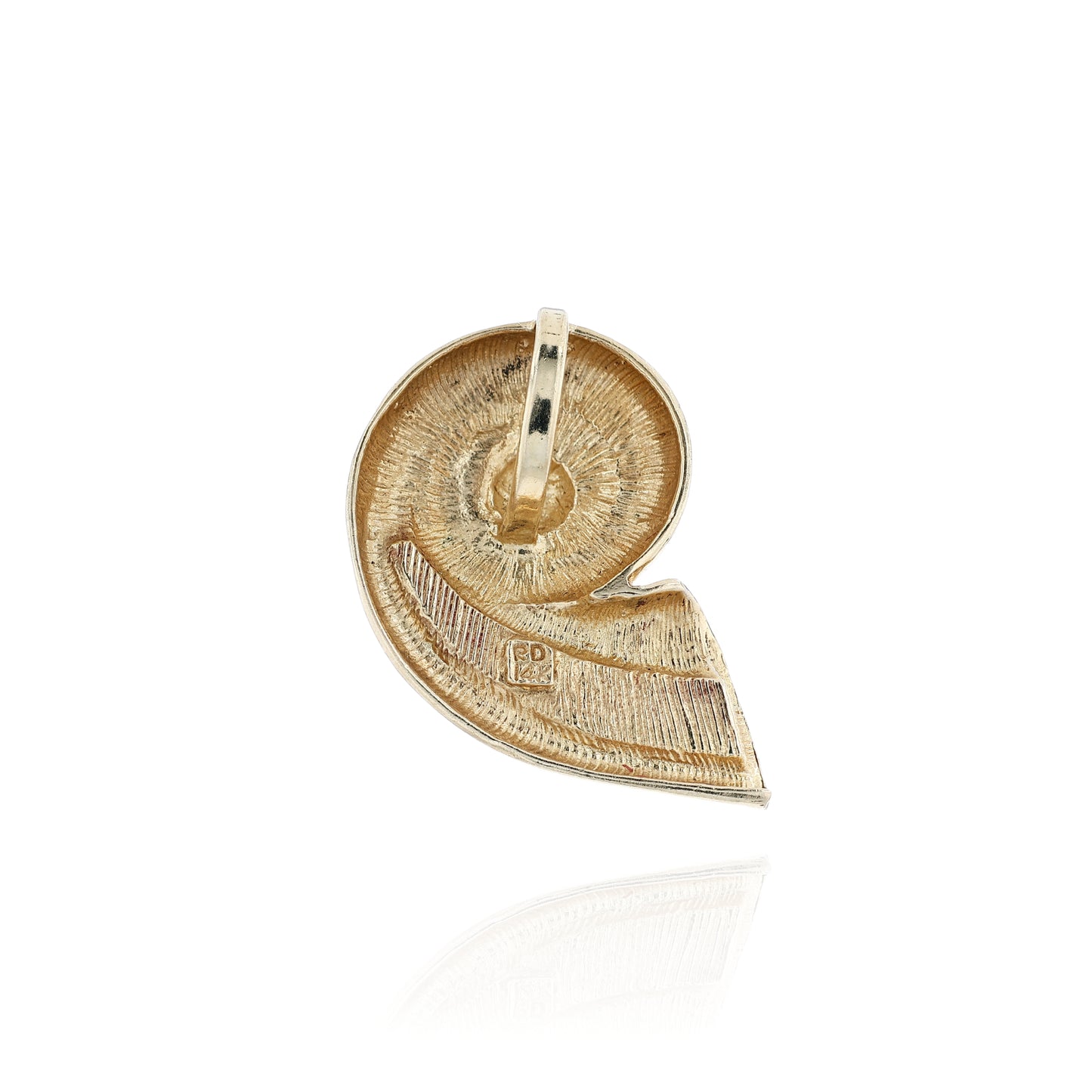 Estate 14k Yellow Gold Opal Inlay Snail Shell Slide Pendant