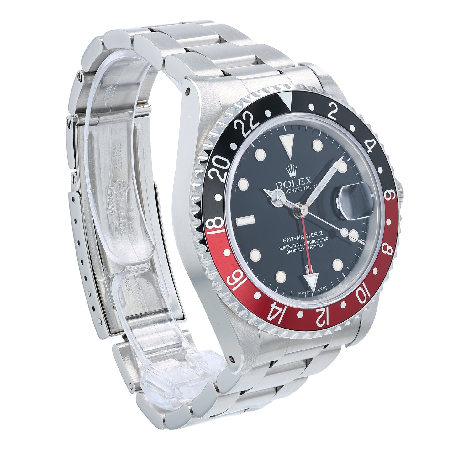 Estate Rolex Stainless Steel OP Date 40mm GMT Master II "Coke" Black Dial With Red & Black Bezel 16710 W/Papers  C.1990