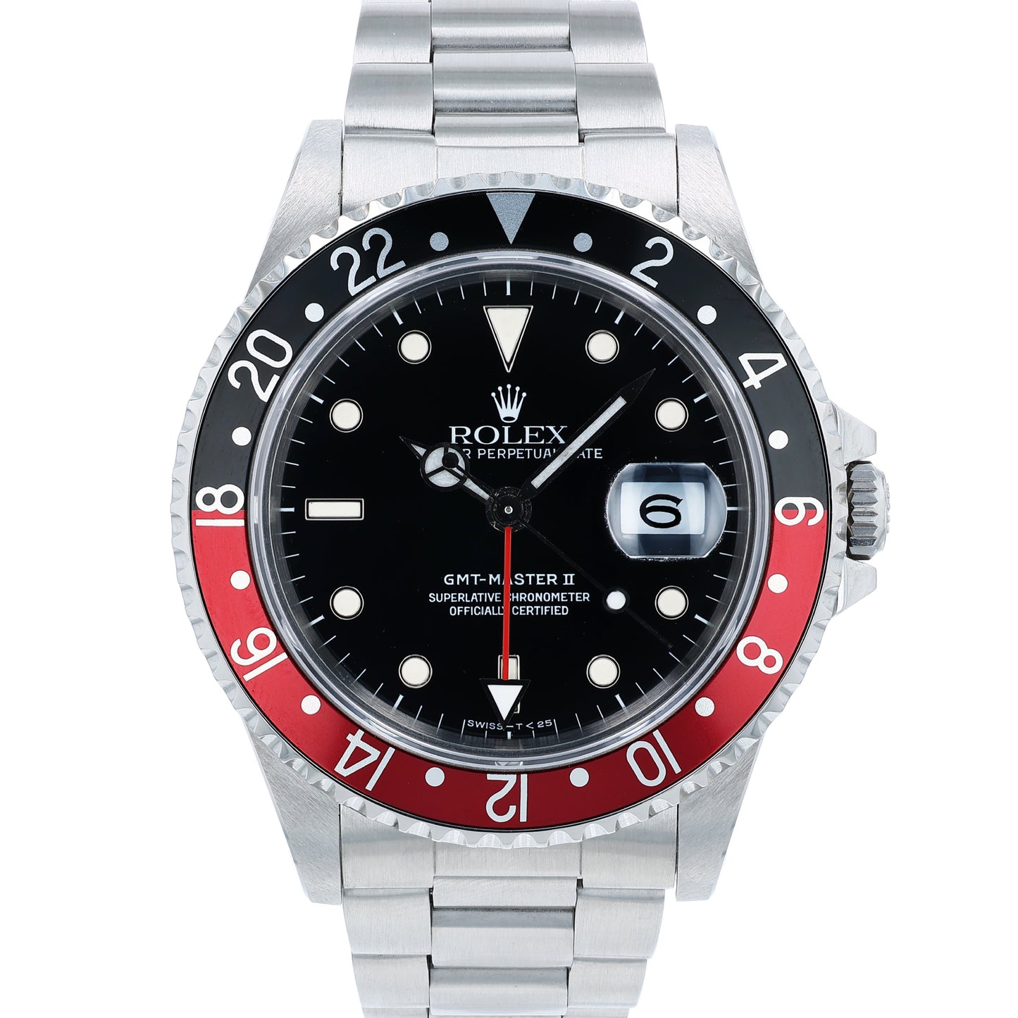 Estate Rolex Stainless Steel OP Date 40mm GMT Master II "Coke" Black Dial With Red & Black Bezel 16710 W/Papers  C.1990