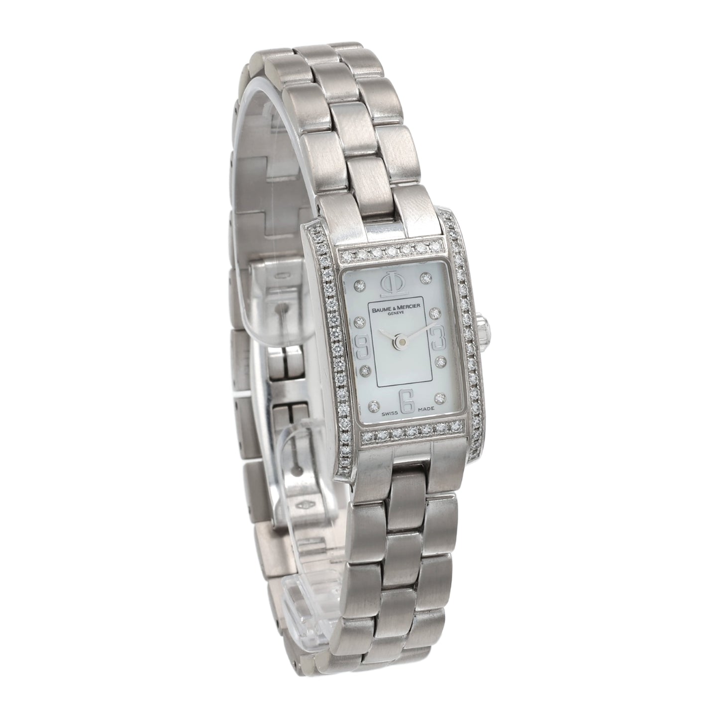 Estate Baume & Mercier 18k White Gold Ladies' Rectangular Mother of Pearl Diamond Dial Quartz 65501