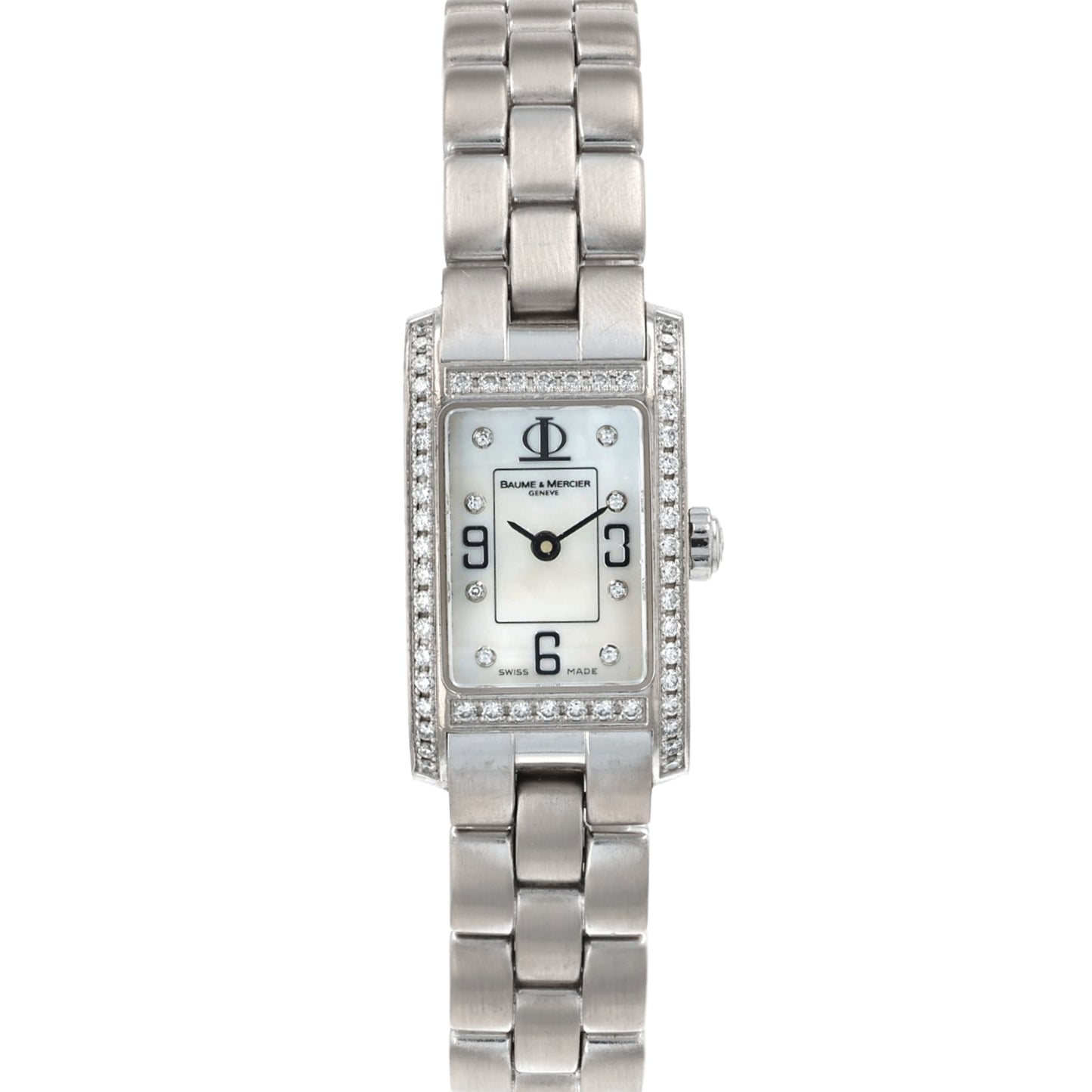 Estate Baume & Mercier 18k White Gold Ladies' Rectangular Mother of Pearl Diamond Dial Quartz 65501