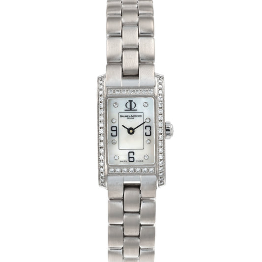 Estate Baume & Mercier 18k White Gold Ladies' Rectangular Mother of Pearl Diamond Dial Quartz 65501