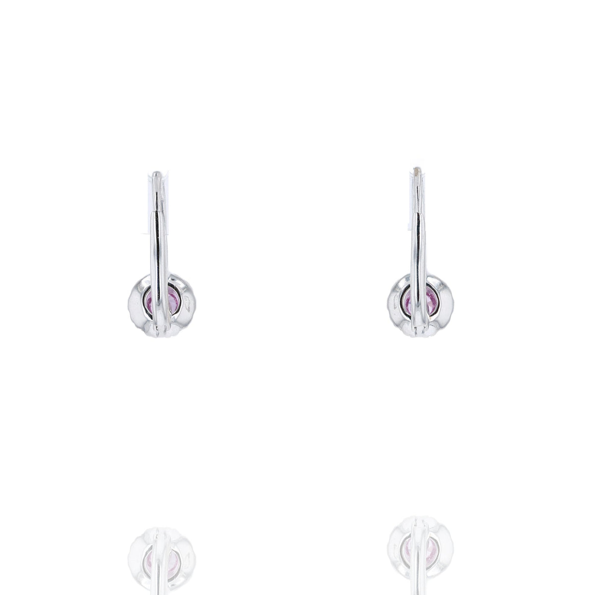 Estate Gregg Ruth 18k White Gold Pink Sapphire and Diamond Huggie Lever Back Earrings