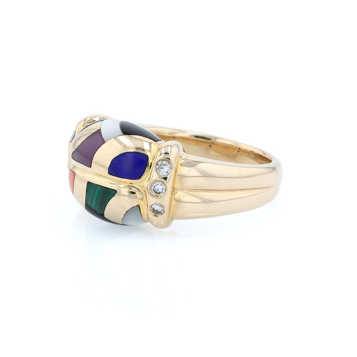 Estate Asch Grossbardt 14k Yellow Gold Multi Stone Inlay and Diamond Ring