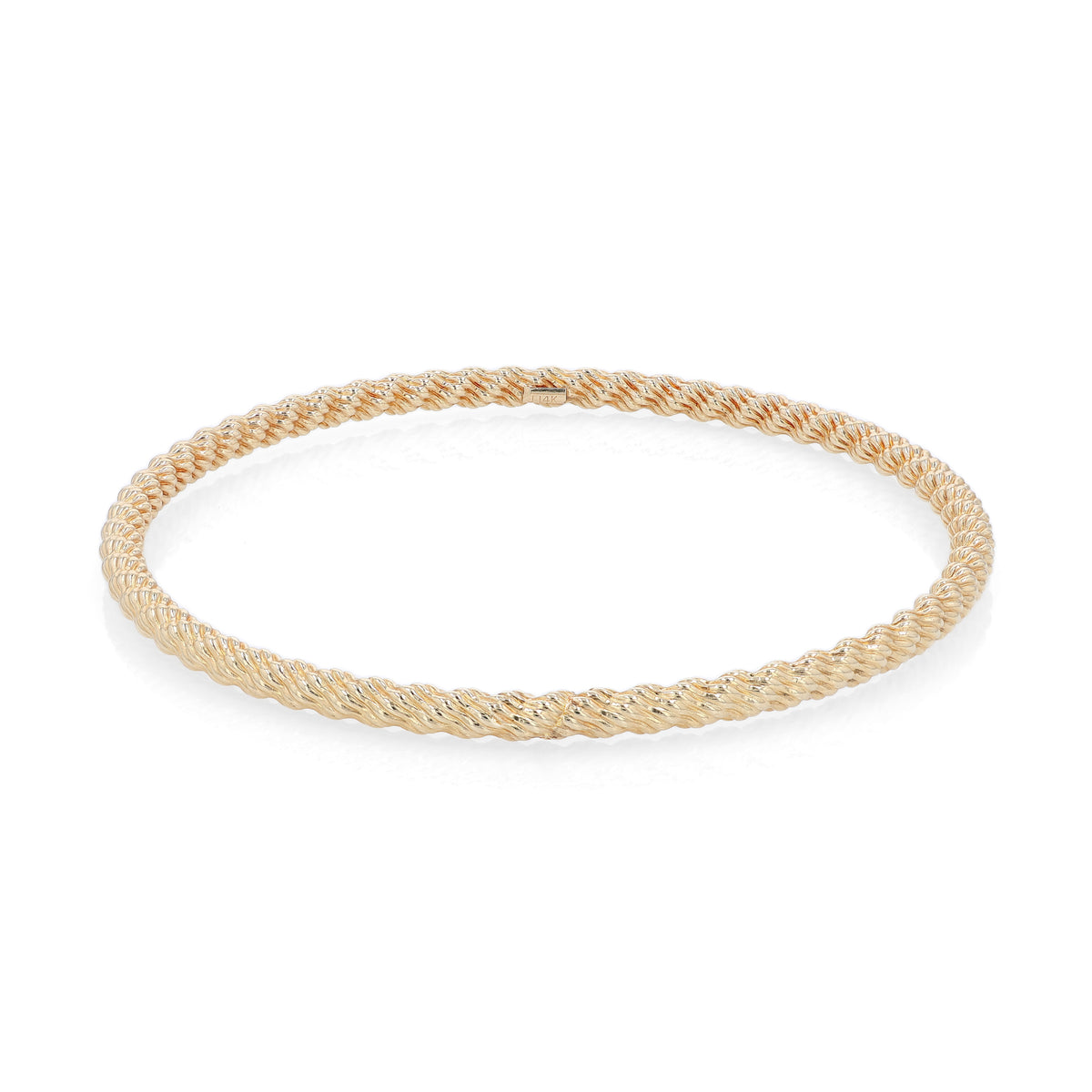 Estate 14k Yellow Gold 3.8mm Textured Twist Design Slip On Bangle Bracelet
