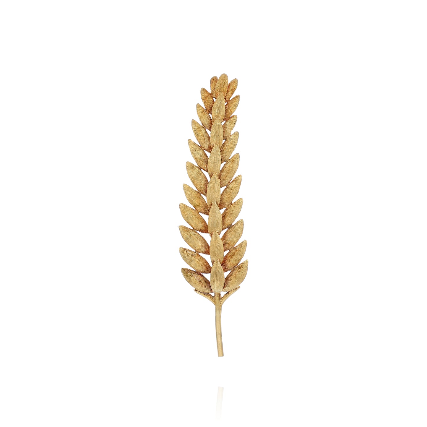Brushed yellow gold wheat stalk pin on a white background