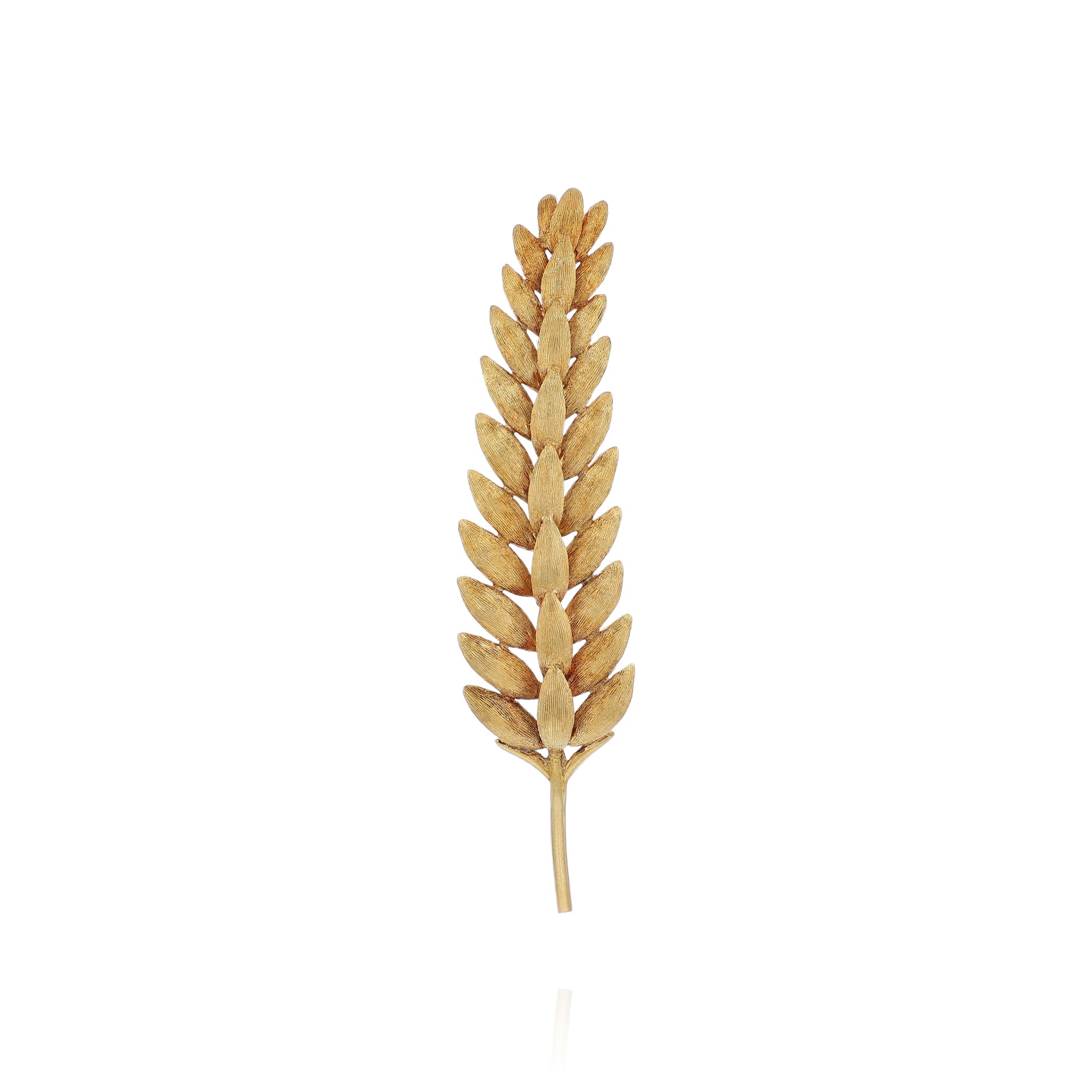 Brushed yellow gold wheat stalk pin on a white background