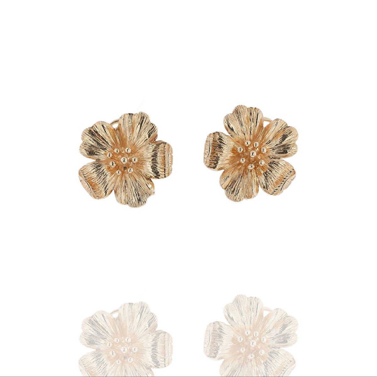 Estate 14k Yellow Gold Hibiscus Pierced/Clip-On Earrings