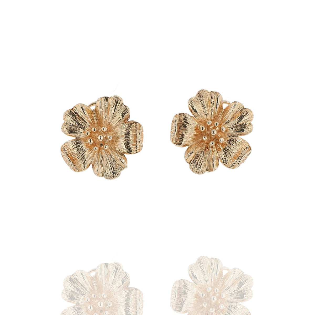 Estate 14k Yellow Gold Hibiscus Pierced/Clip-On Earrings