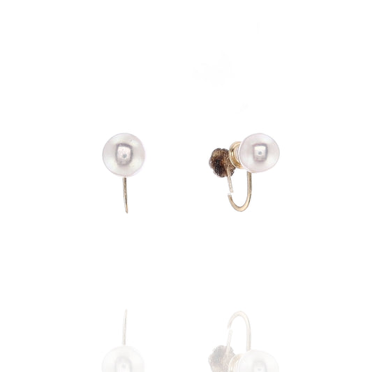 14k Yellow Gold Cultured Pearl Non Pierced Screw Back Earrings