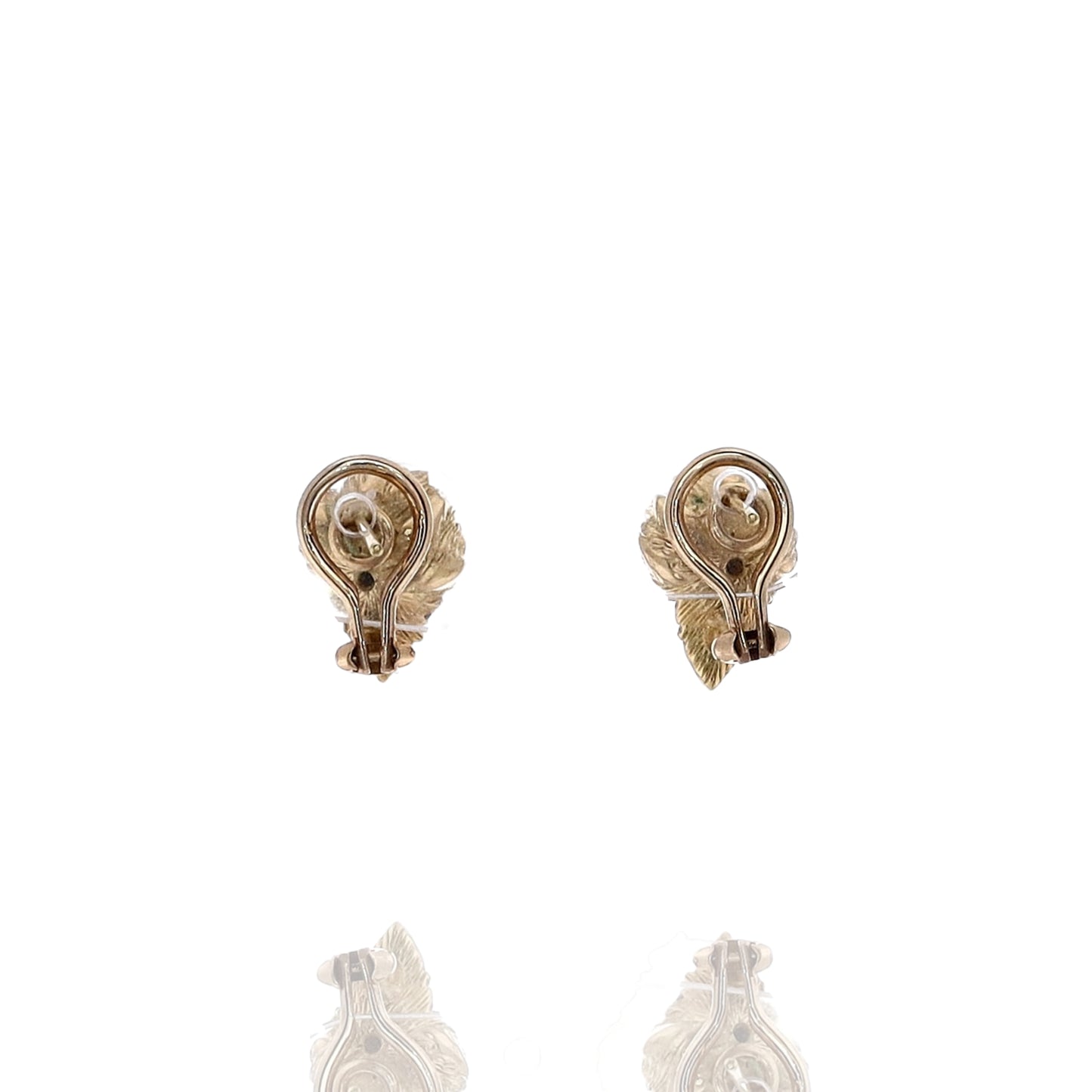 Estate 18k Yellow Gold Diamond Blue Enamel Flower Pod Pierced/Clip-On Earrings