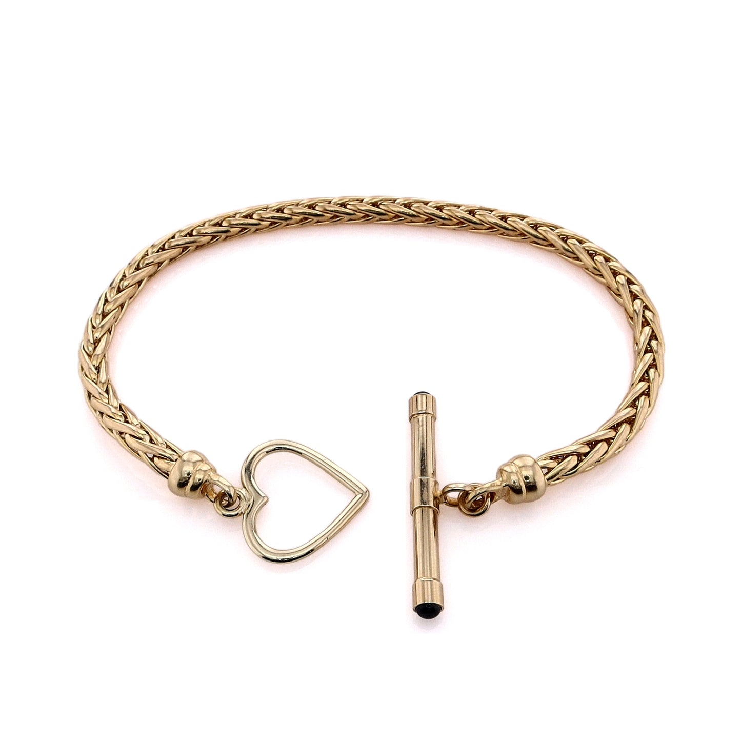 Estate 14k Yellow Gold Cabochon Sapphire Wheat Chain Heart Bracelet