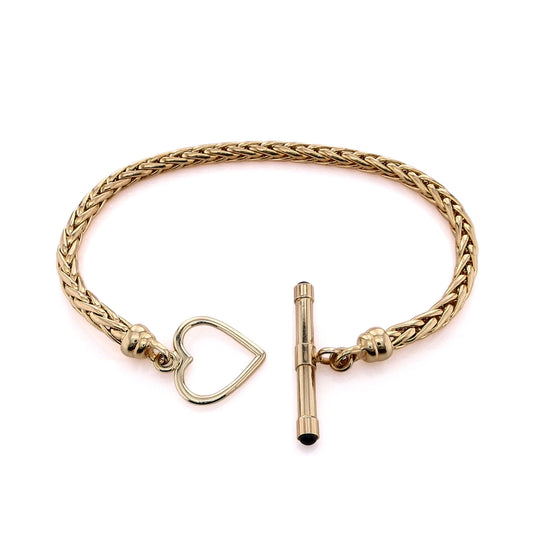 Estate 14k Yellow Gold Cabochon Sapphire Wheat Chain Heart Bracelet