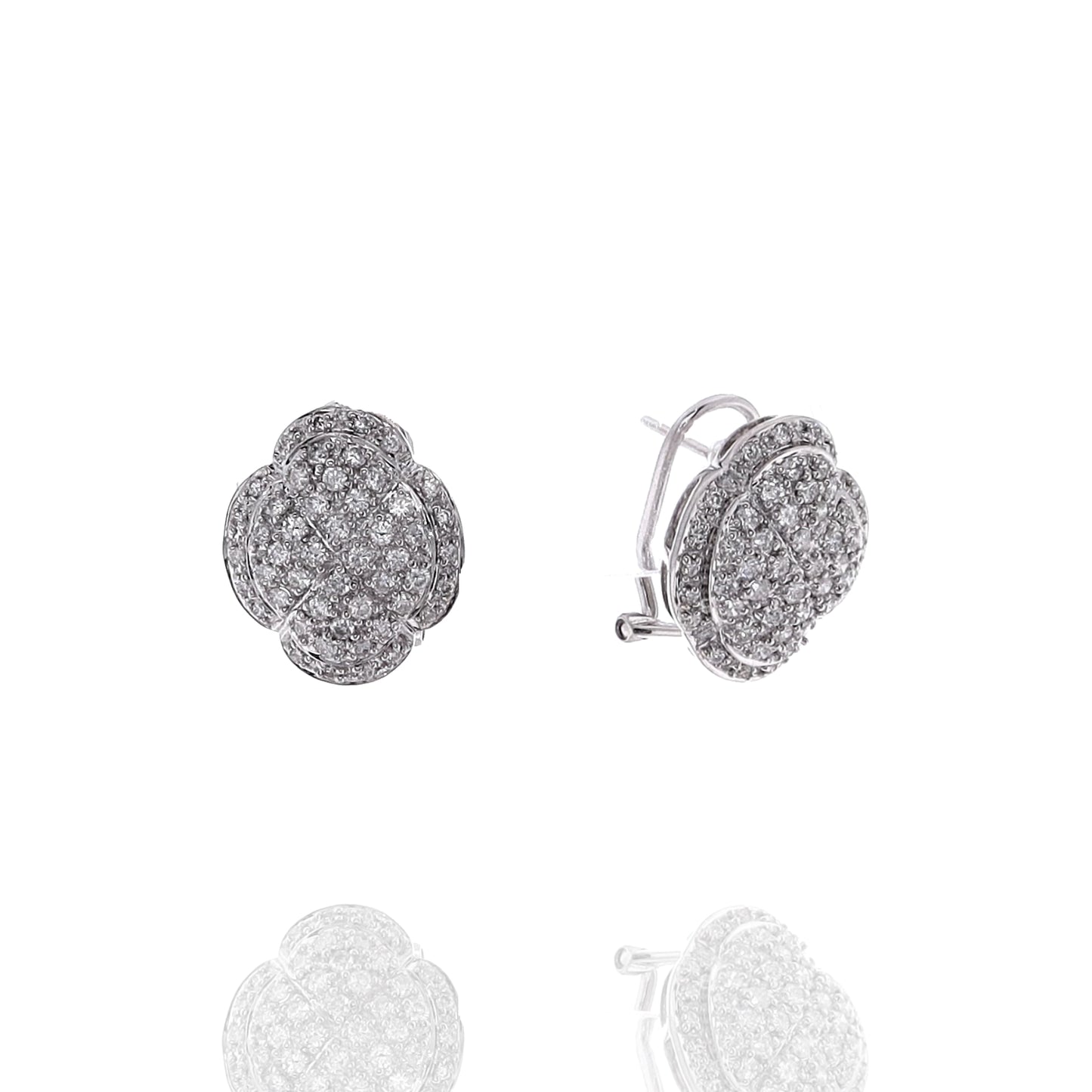 Estate 18k White Gold and Diamonds Clover Design Pierced/Clip-On Earrings