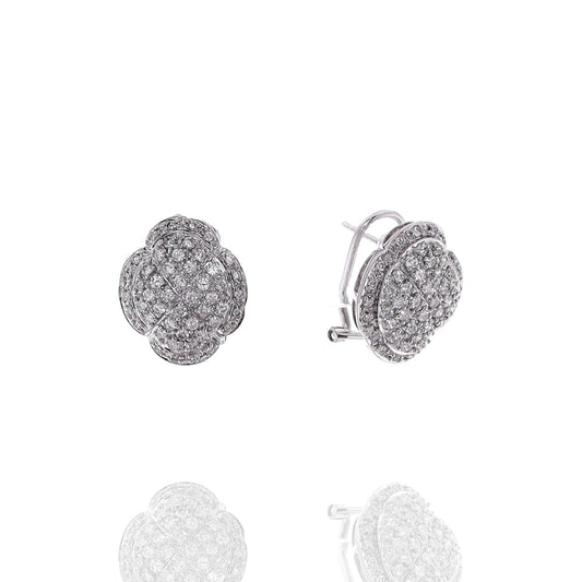 Estate 18k White Gold and Diamonds Clover Design Pierced/Clip-On Earrings