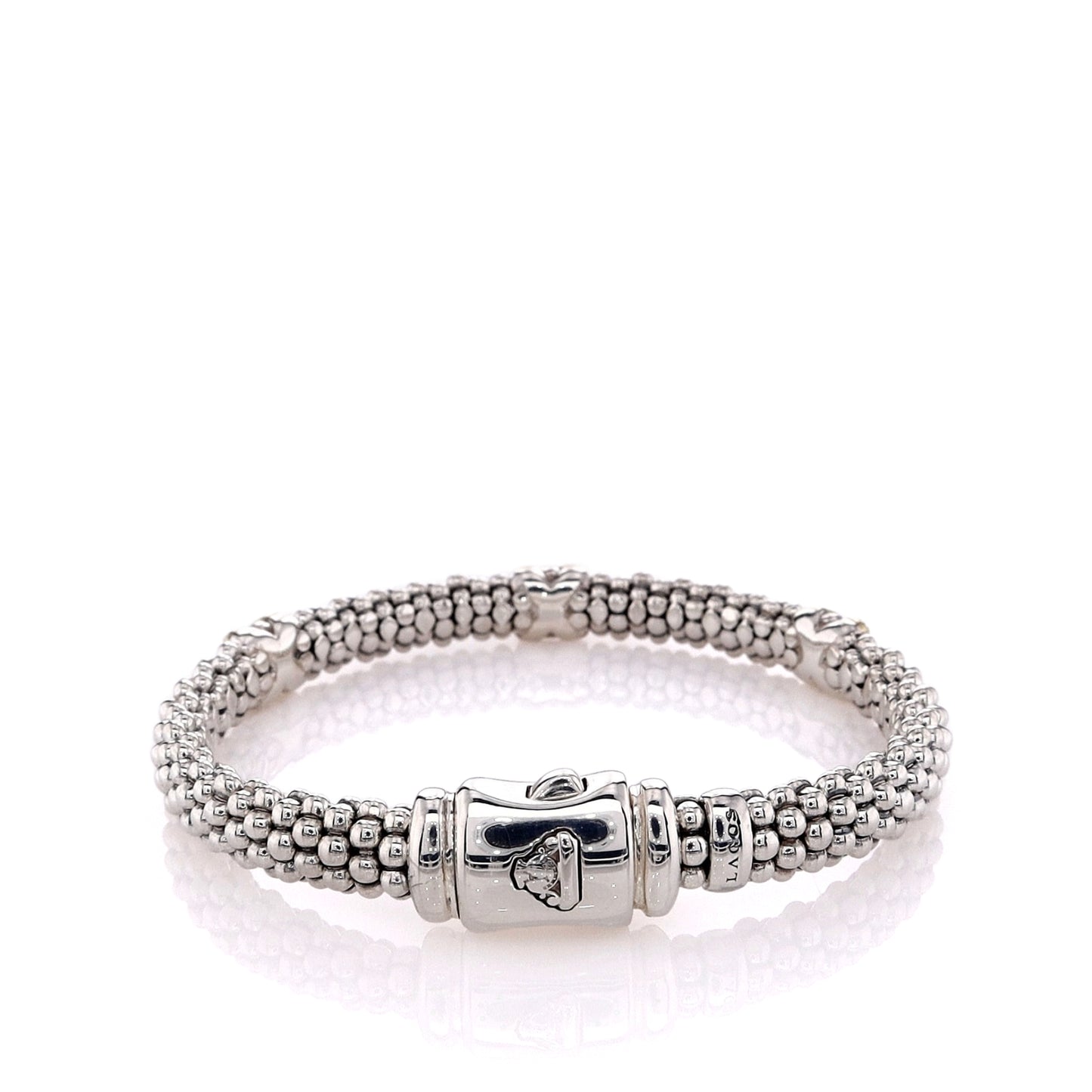Estate Lagos Two-Tone Three "X" Diamond Station Caviar Bracelet