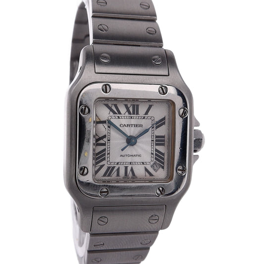 Estate Cartier Stainless Steel Ladies Santos Galbee Silver Roman Dial