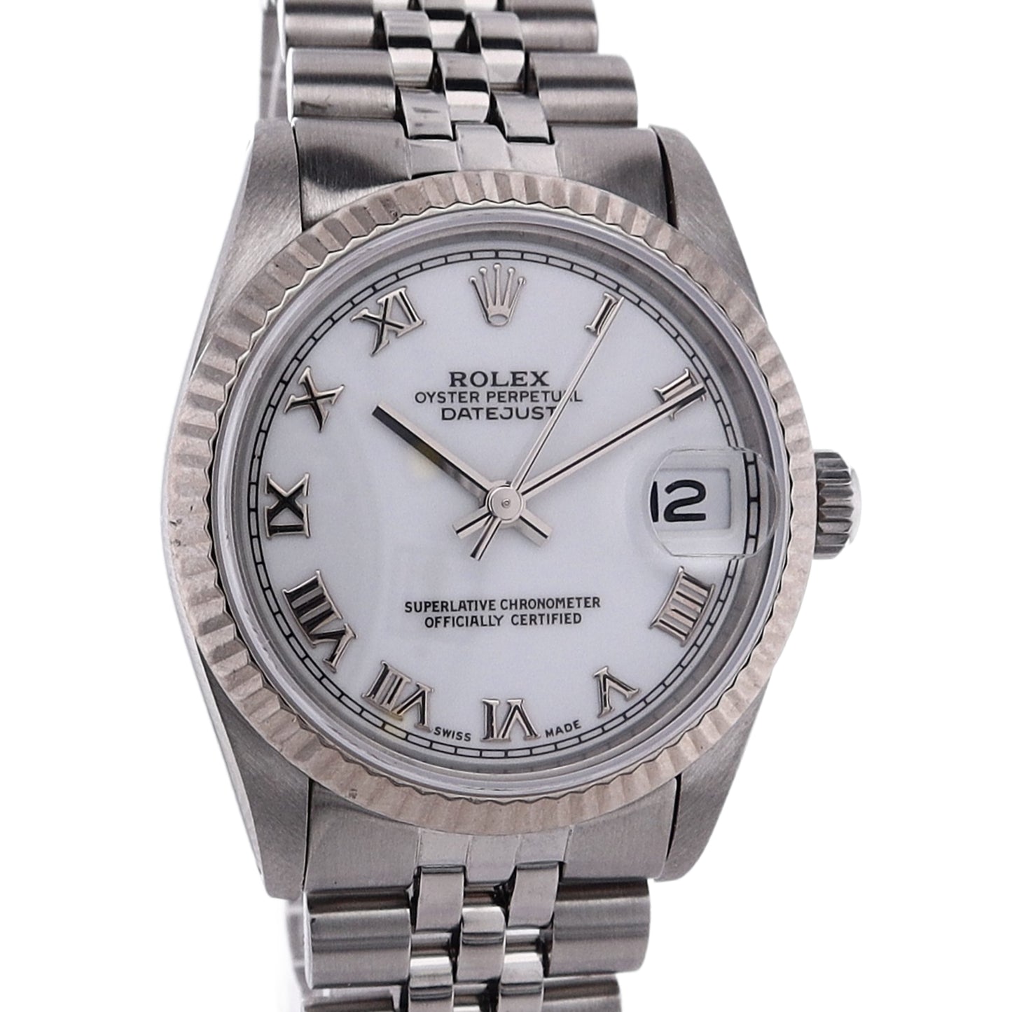 Estate Rolex Stainless Steel and 18 Karat White Gold  White Roman Dial 68274 C.1984