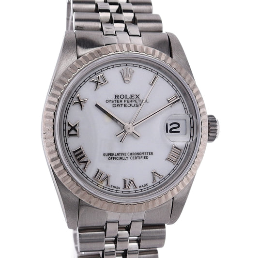 Estate Rolex Stainless Steel and 18 Karat White Gold  White Roman Dial 68274 C.1984