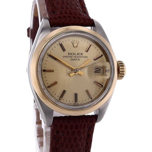 Estate Rolex Stainless Steel and 18 Karat Yellow Gold Ladies OP Date Gold Dial 69163 C.1983