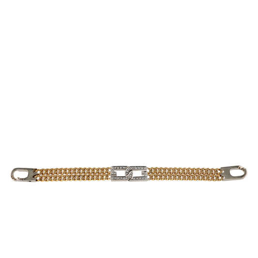 Estate 18k Two-Tone 7" Double Cuban Chain Link Diamond Bracelet