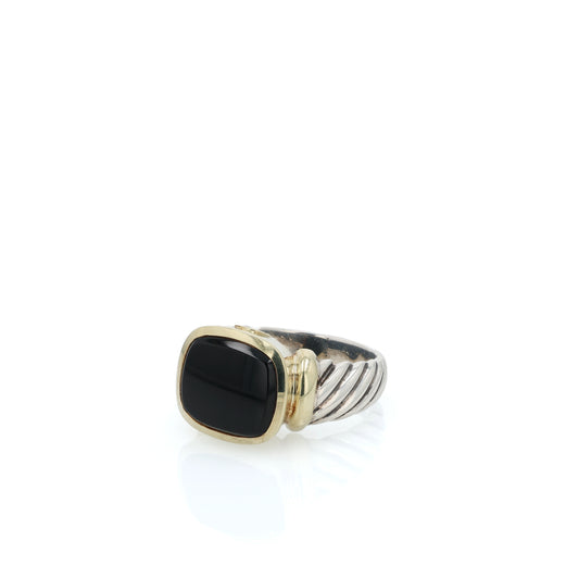 Estate David Yurman Two-Tone Bezel Set Rectangle Onyx Cable Shank Ring