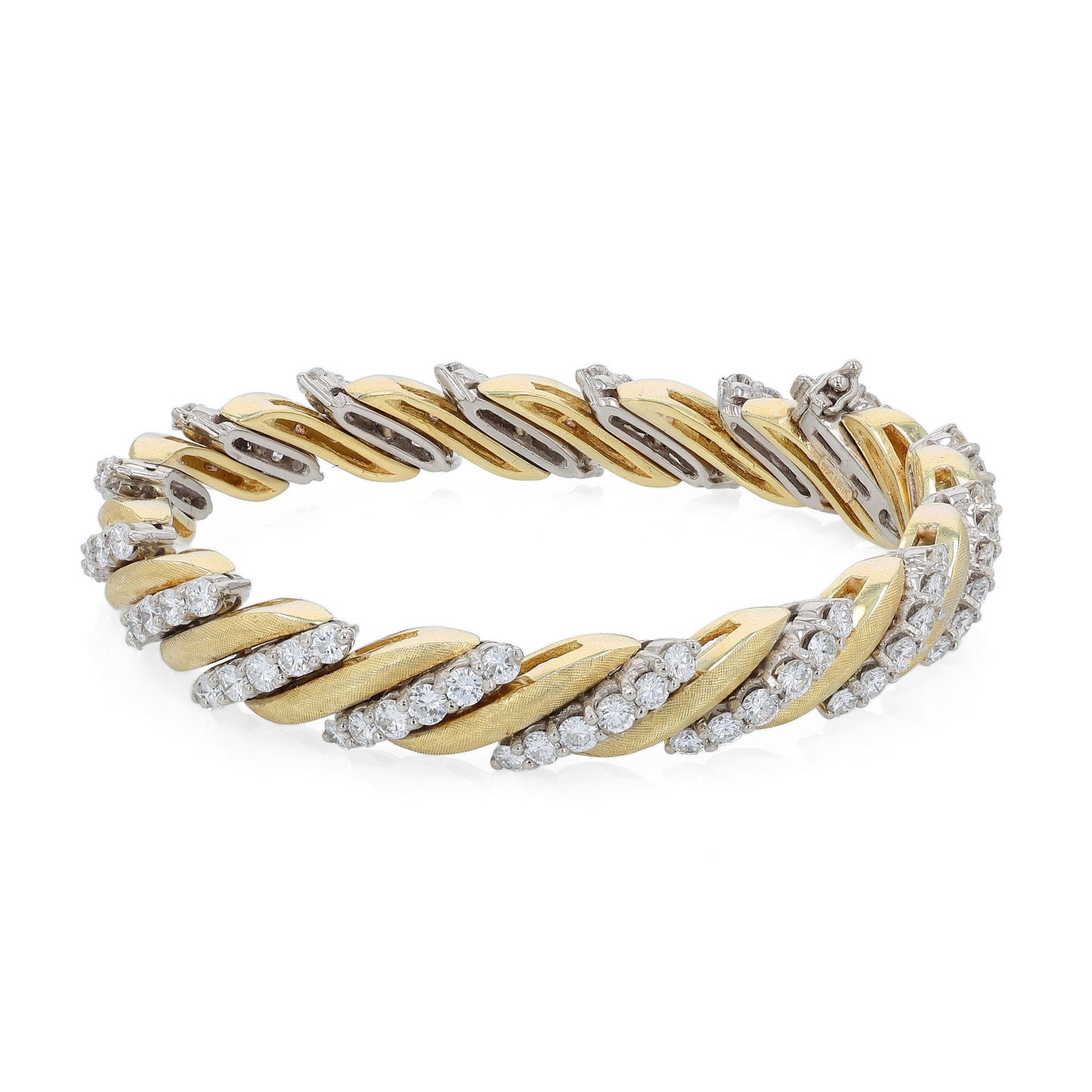 Two-tone gold bracelet with diamond accents on a white background
