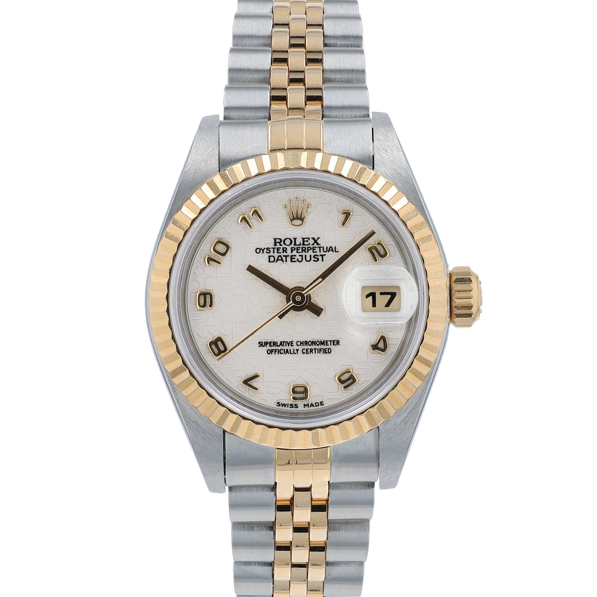 Two-tone Rolex watch with an ivory dial on  white background
