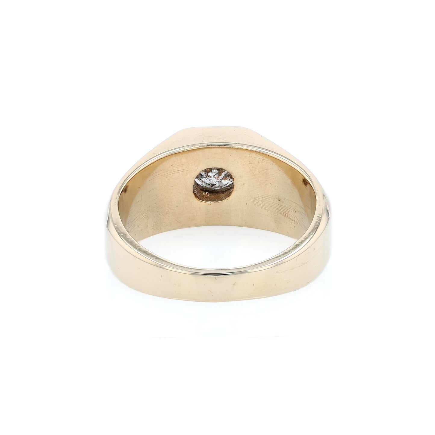 Estate 14k Yellow Gold Gent's Polished Beveled Design Diamond Center Ring