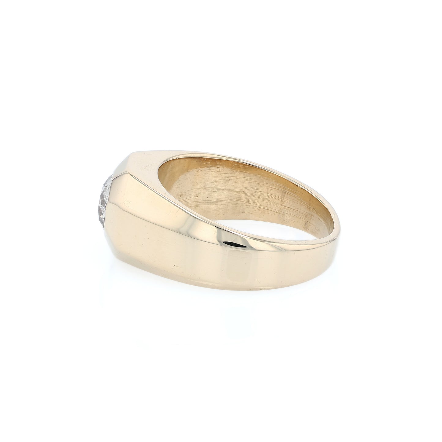 Estate 14k Yellow Gold Gent's Polished Beveled Design Diamond Center Ring