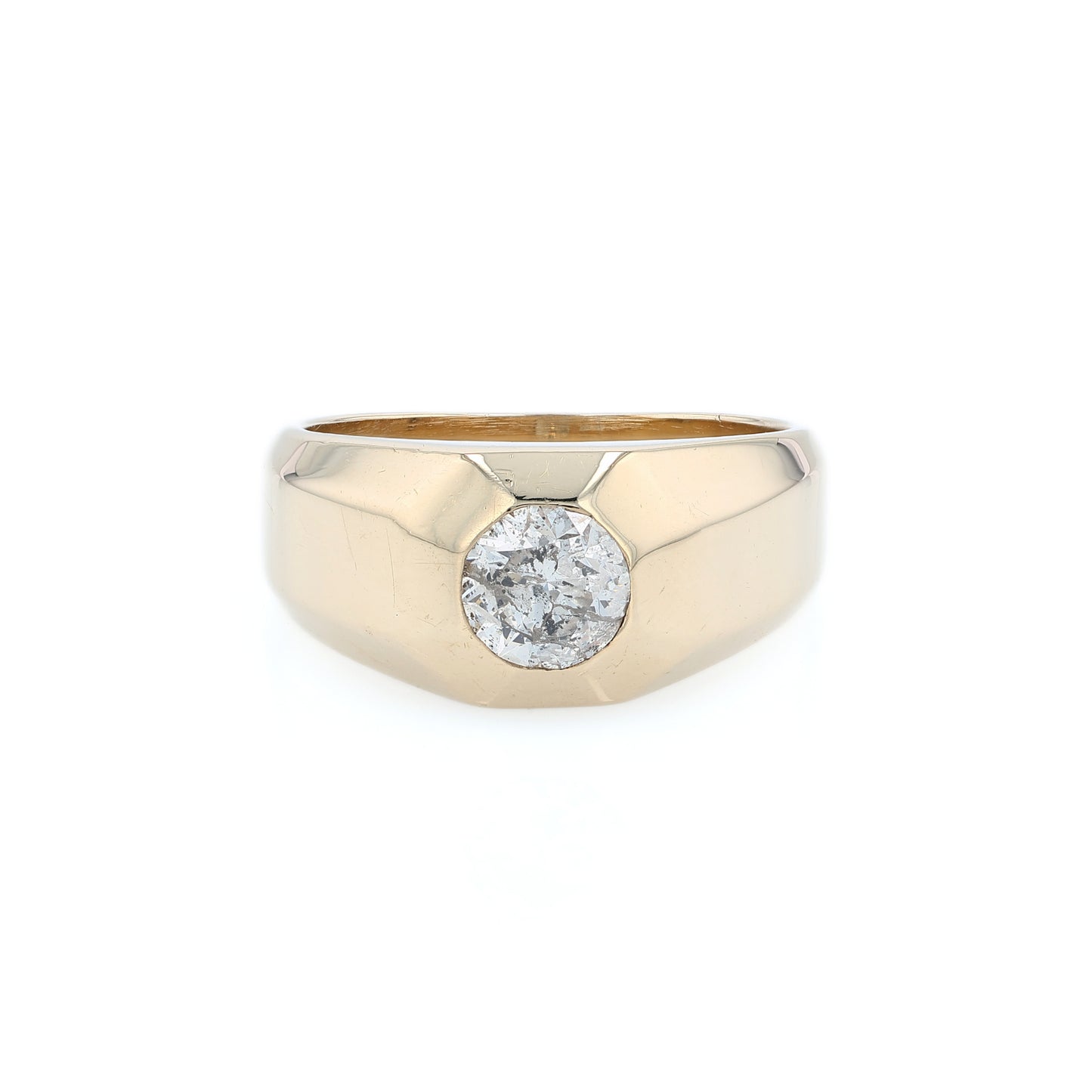 Estate 14k Yellow Gold Gent's Polished Beveled Design Diamond Center Ring